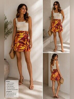 Rinascimento Tropical Print Mini Skirt Size L Vibrant Yellow